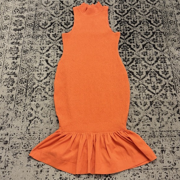 Anthropologie Sleeveless Mock-Neck Textured Midi Dress Orange Sz Large Vacation - Picture 2 of 10